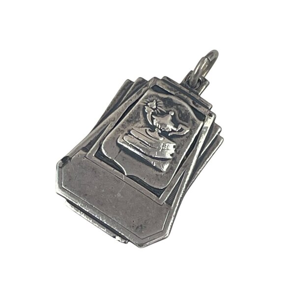 Art Deco Antique Lamp of Knowledge Sterling Silver Scholarly Stack Charm Pendant - Picture 4 of 10